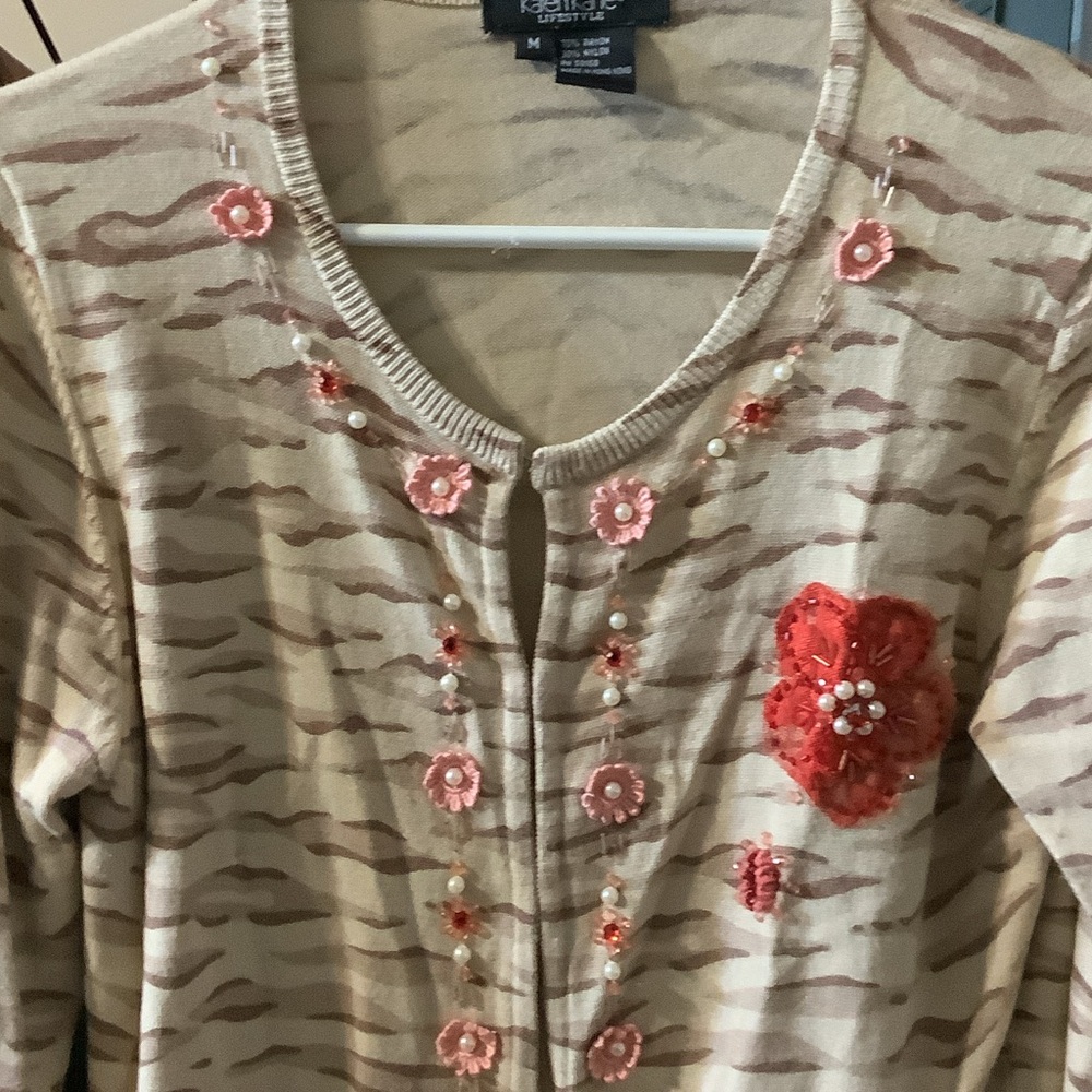 Karen Kane Beige Knit Sweater, medium, beading‎